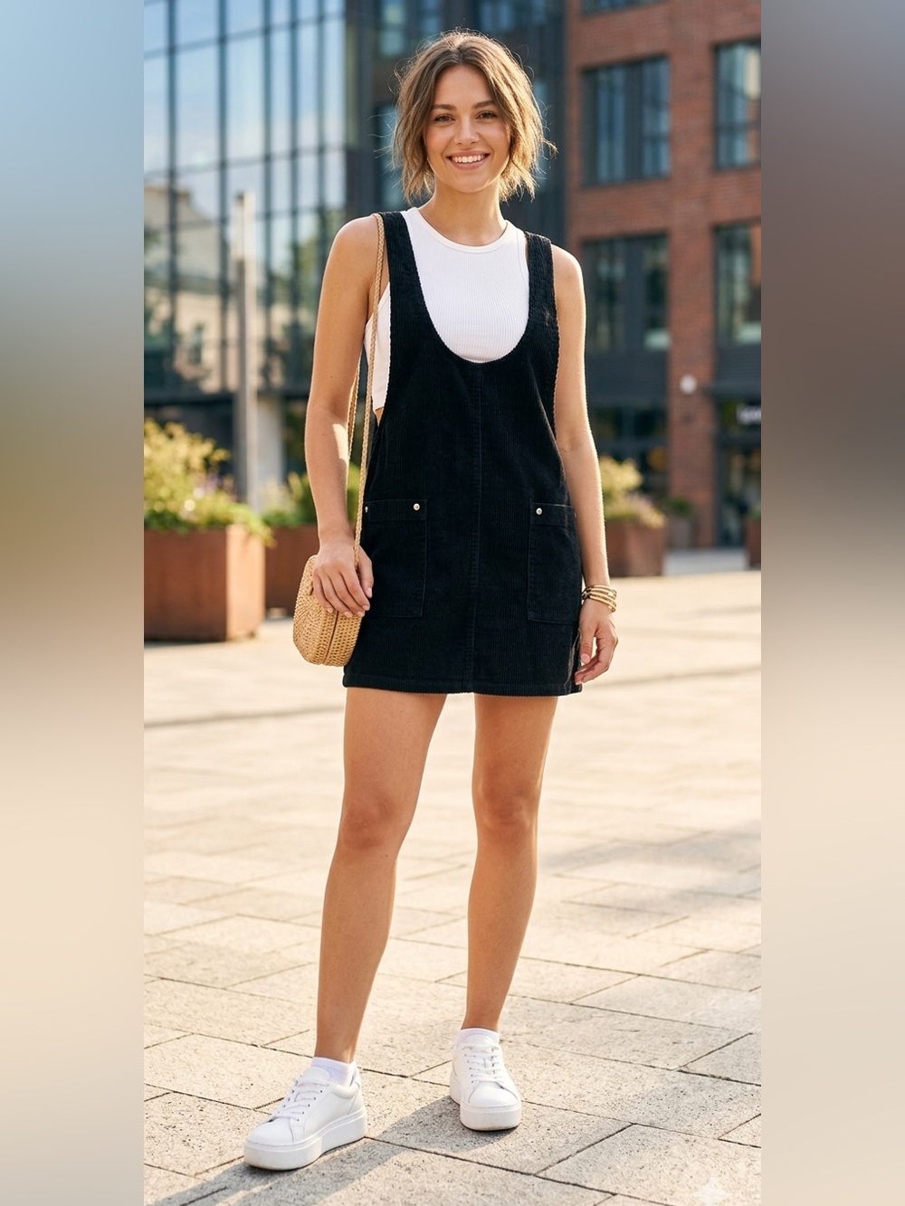 Free People Devoted To You Black Corduroy Jumper Overall Mini Dress Size 0